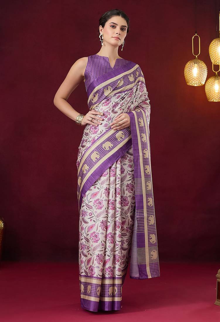 Floral printed art silk ready to wear saree