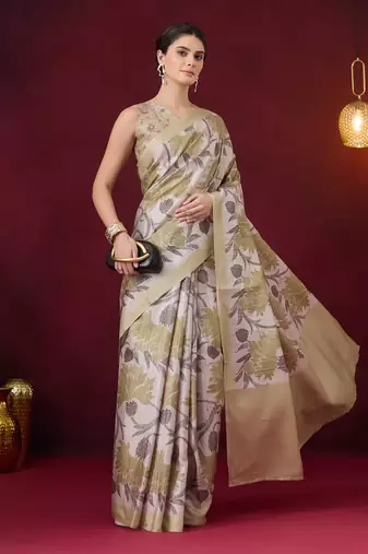 Floral printed art silk ready to wear saree