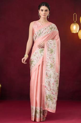 Floral printed silk blend ready to wear saree