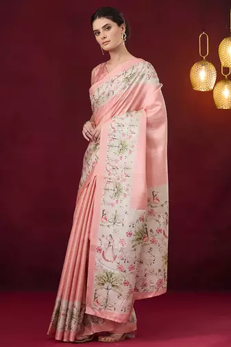 Floral printed silk blend ready to wear saree