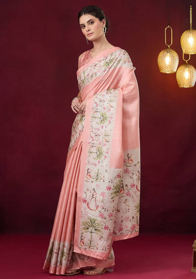 Floral printed silk blend ready to wear saree