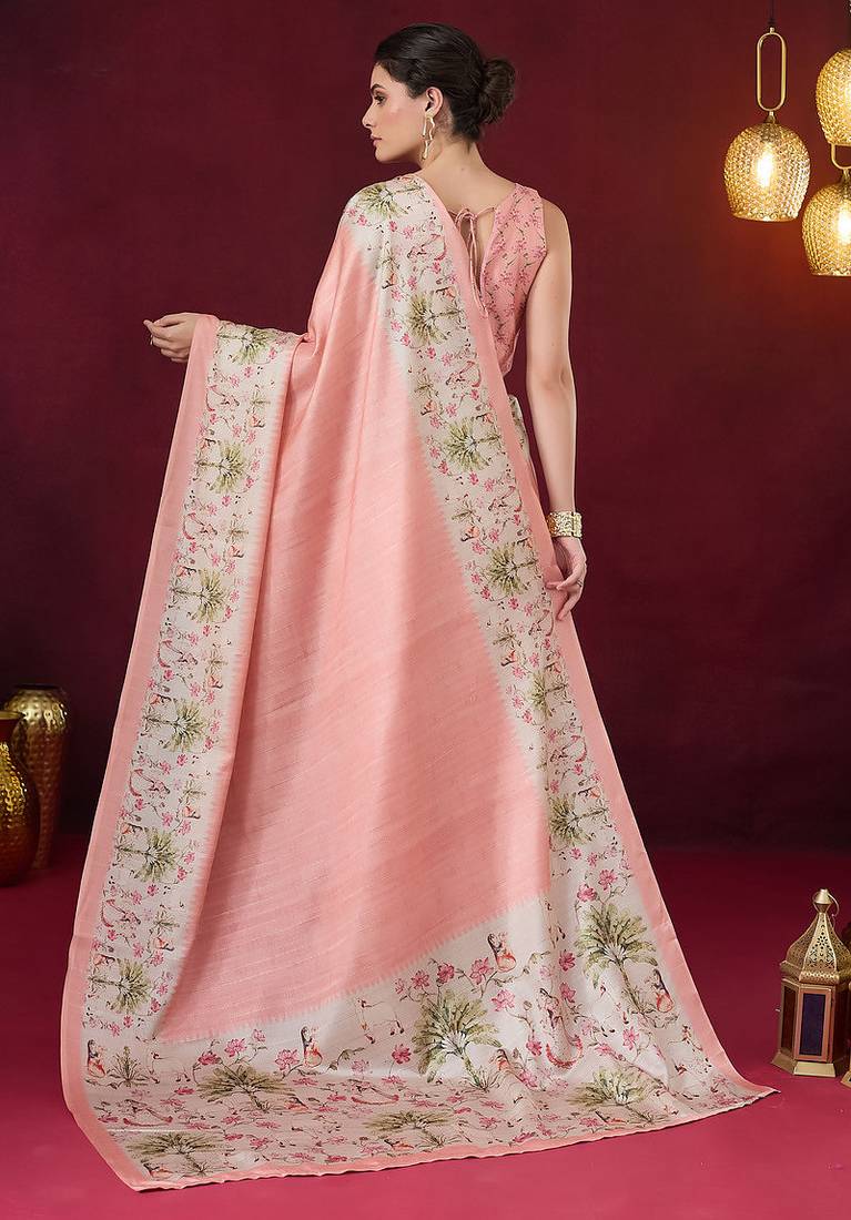 Floral printed silk blend ready to wear saree