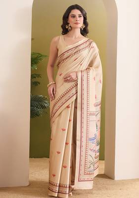 Flamingo & floral printed silk blend ready to wear saree 1