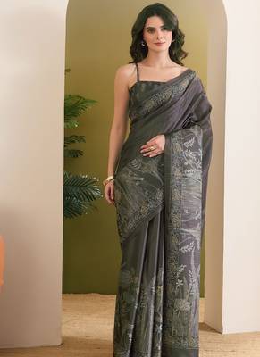 Floral printed art silk ready to wear saree 1
