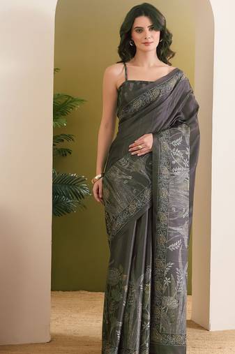 Floral printed art silk ready to wear saree