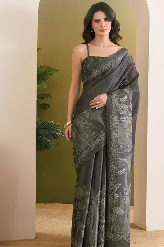 Floral printed art silk ready to wear saree