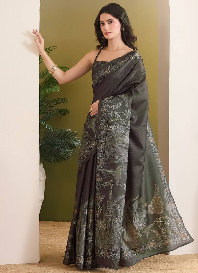 Floral printed art silk ready to wear saree
