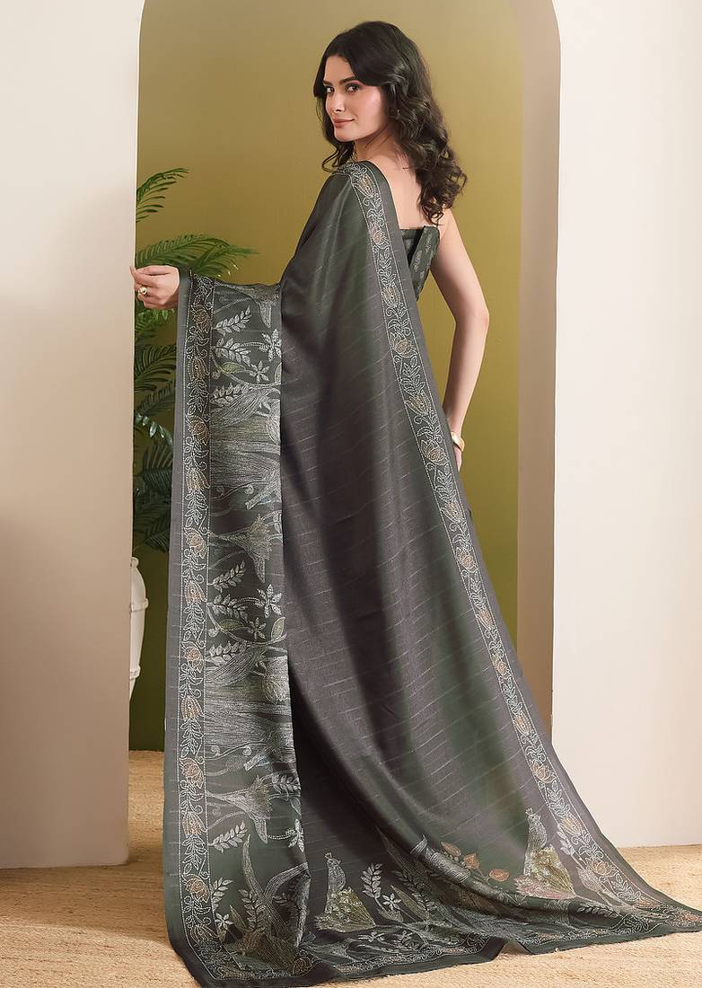Floral printed art silk ready to wear saree