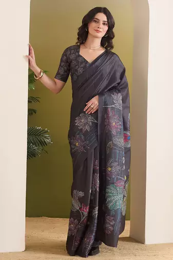 Floral printed silk blend ready to wear saree