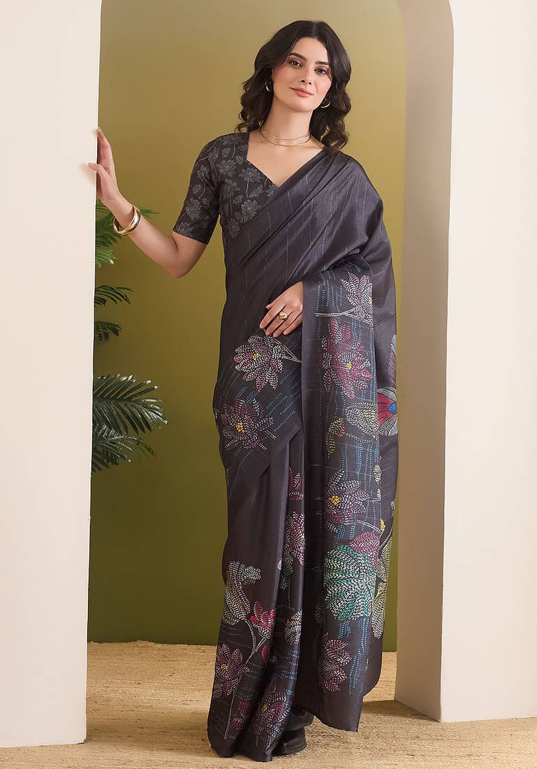 Floral printed silk blend ready to wear saree
