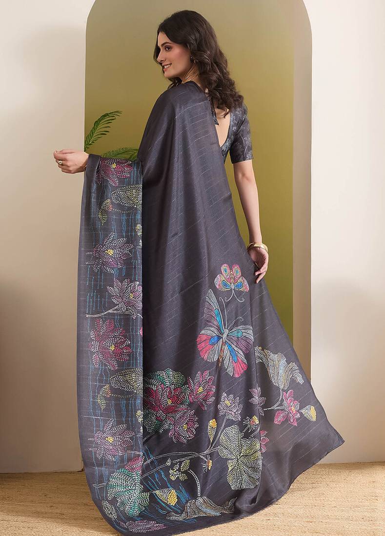 Floral printed silk blend ready to wear saree