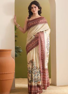Kalamkari printed silk blend ready to wear saree 1
