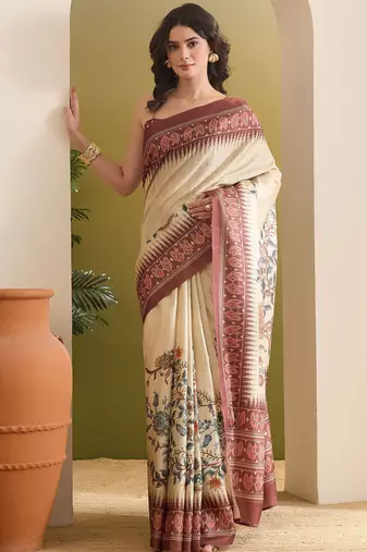 Kalamkari printed silk blend ready to wear saree