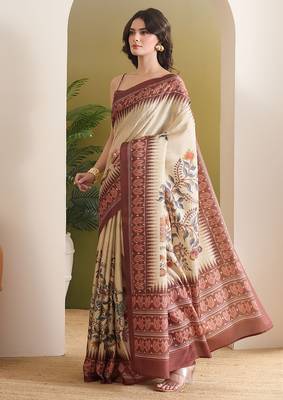 Kalamkari printed silk blend ready to wear saree 2