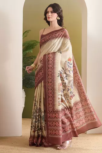 Kalamkari printed silk blend ready to wear saree