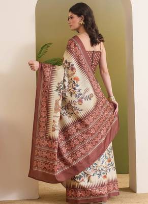 Kalamkari printed silk blend ready to wear saree 3
