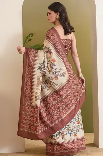 Kalamkari printed silk blend ready to wear saree