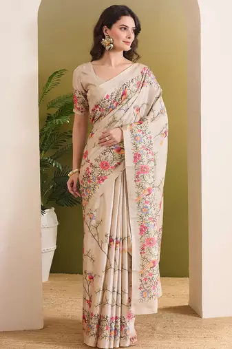 Floral printed silk blend ready to wear saree
