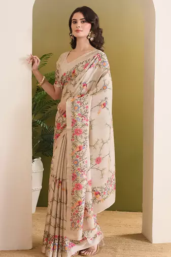 Floral printed silk blend ready to wear saree