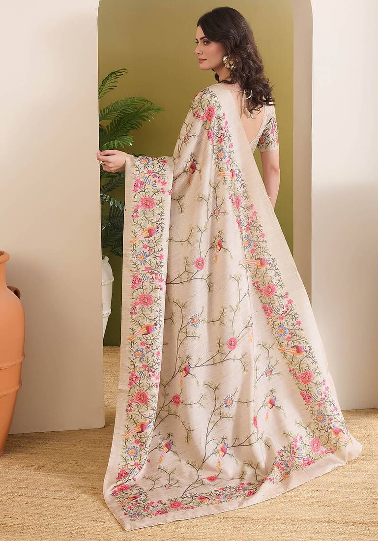Floral printed silk blend ready to wear saree
