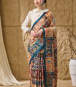 Silk madhubani printed pre-draped saree