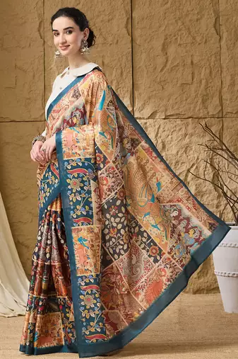 Silk madhubani printed pre-draped saree