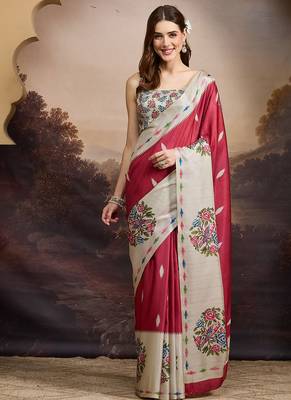 Floral printed silk blend ready to wear saree 1