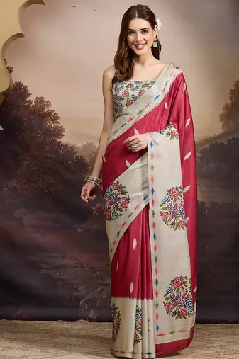 Floral printed silk blend ready to wear saree