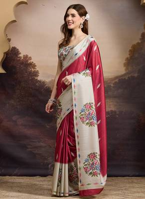 Floral printed silk blend ready to wear saree 2