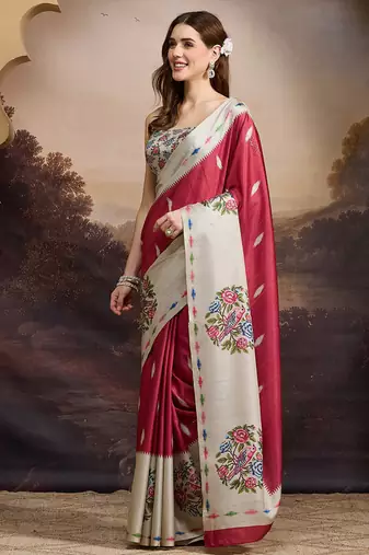Floral printed silk blend ready to wear saree