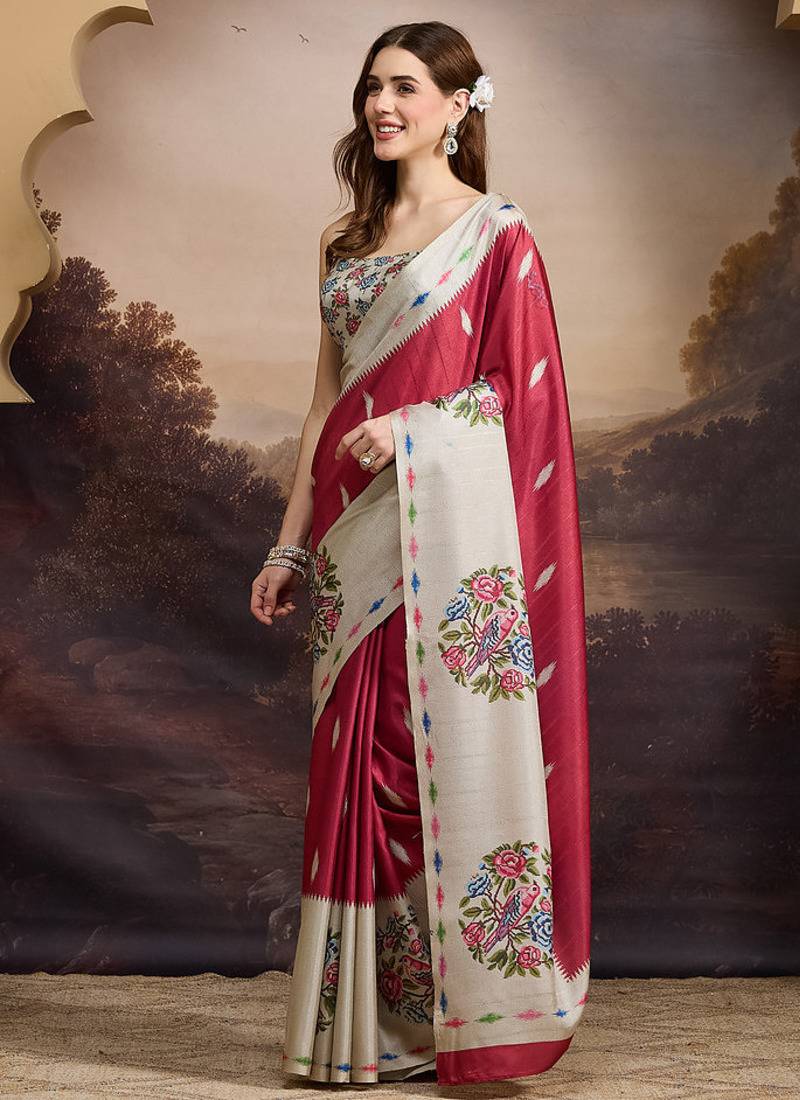 Floral printed silk blend ready to wear saree