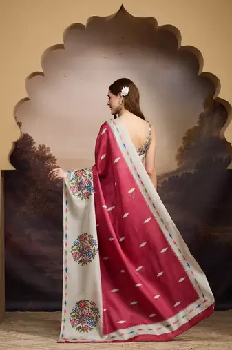 Floral printed silk blend ready to wear saree