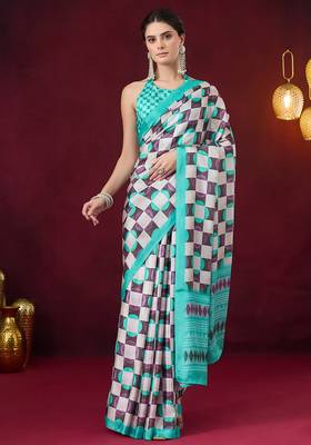 Checked printed satin ready to wear saree 1