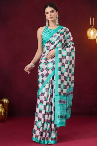 Checked printed satin ready to wear saree