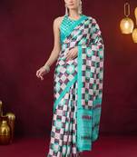 Checked printed satin ready to wear saree