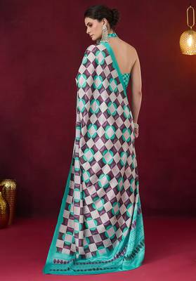 Checked printed satin ready to wear saree 3