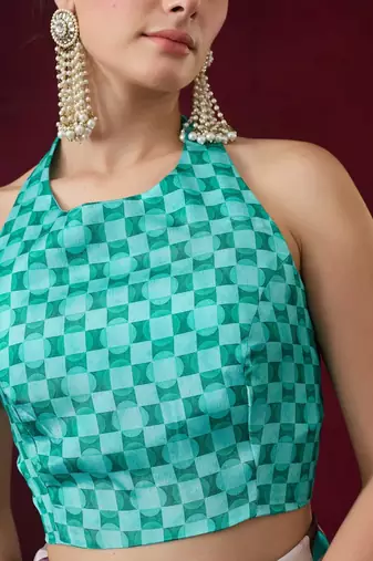 Checked printed satin ready to wear saree