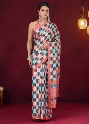 Checked printed satin ready to wear saree 1