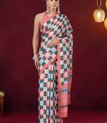 Checked printed satin ready to wear saree