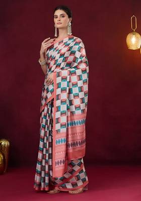 Checked printed satin ready to wear saree 2