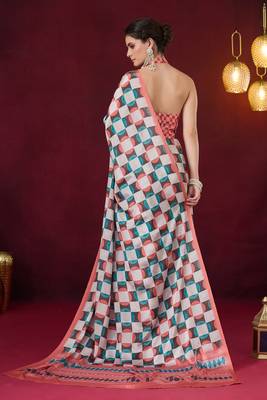 Checked printed satin ready to wear saree 3