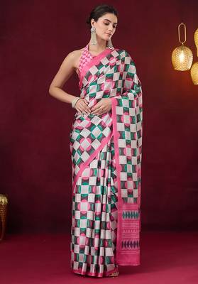 Checked printed satin ready to wear saree 1