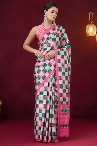 Checked printed satin ready to wear saree