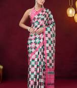 Checked printed satin ready to wear saree