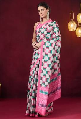 Checked printed satin ready to wear saree 2
