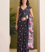 Satin quirky printed pre-draped saree