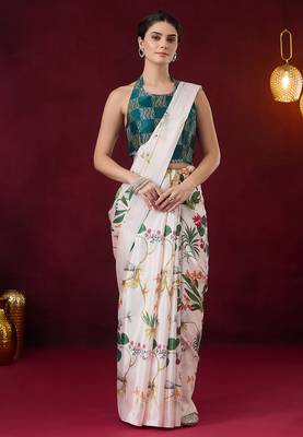 Floral printed satin ready to wear saree 1