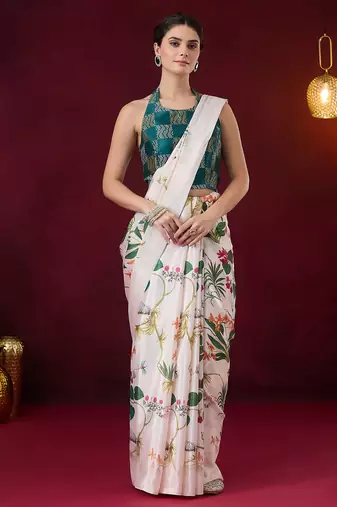 Floral printed satin ready to wear saree