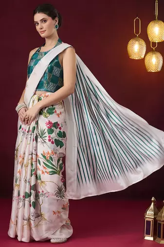 Floral printed satin ready to wear saree