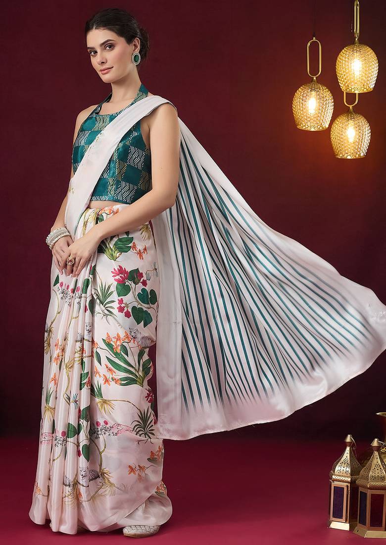Floral printed satin ready to wear saree